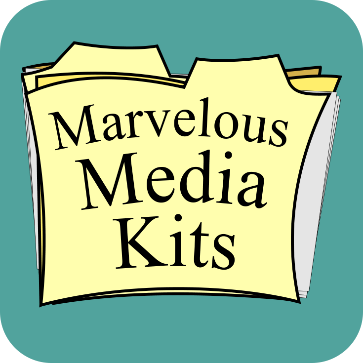 Marvelous Media Kits on an illustrated stack of file folders