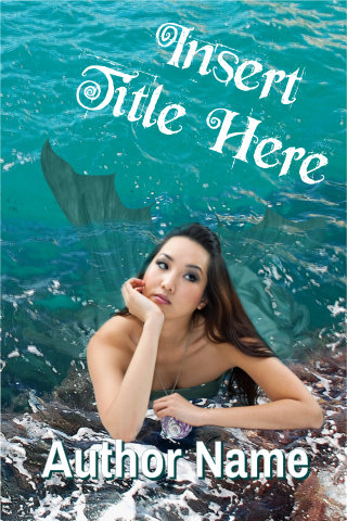 sample bookcover with slightly-bored mermaid leaning on rocks, swishing her tail in the water