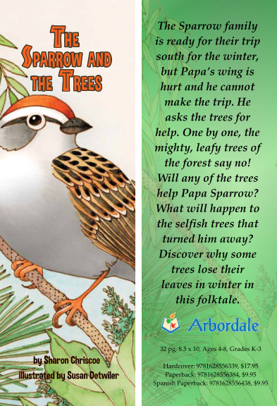 bookmarks for THE SPARROW AND THE TREES by Sharon Chriscoe, illustrated by Susan Detwiler