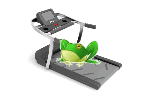 frog falling off a treadmill animation