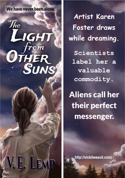 bookmark for The Light from Other Suns by V.E. Lemp -- design by Veronica Bartles, Cover Art by Anne Drury