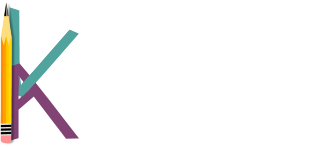 text that reads KidLit Creatives: Write Now! where the K in KidLit is made up of a turquoise V stacked on top of a purple A, with a pencil as the upright for the letter