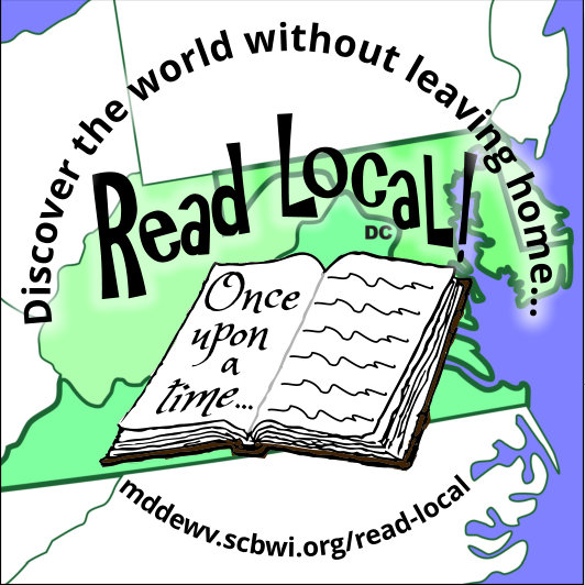 map of MD/DE/VA/WV/DC with an open book and the words: Discover the World without leaving home... Read Local!