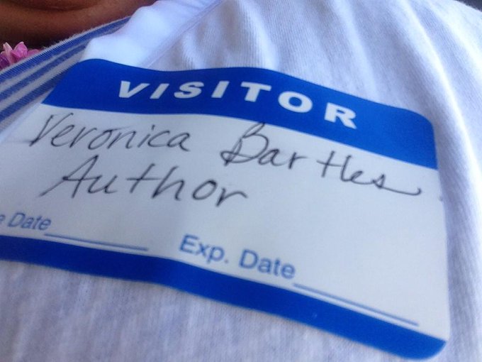 nametag that says: Veronica Bartles Author