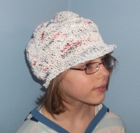 white cap knit from recycled plastic bags