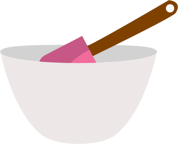 white mixing bowl with pink spatula